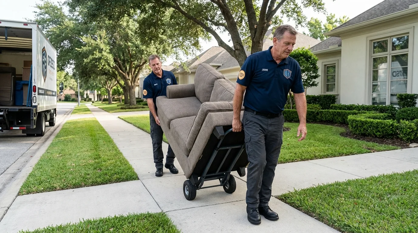 Local residential moving crew loading furniture in Iota, LA